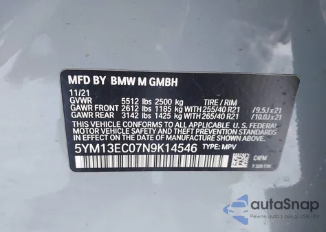 2022 BMW X3 M z USA, uszkodzony, nr VIN 5YM13EC07N9K14546